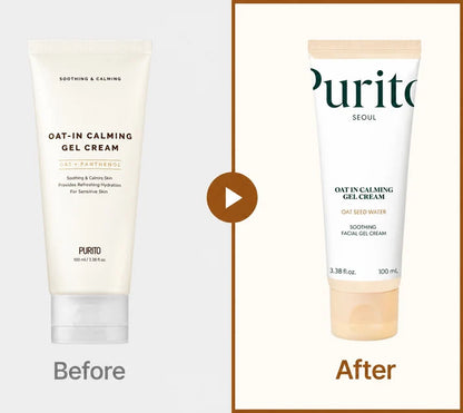 PURITO Oat-In Calming Gel Cream 100mL | Lightweight Soothing Moisturizer with 77% Oat Seed Water, Panthenol &amp; Squalane for Sensitive Skin