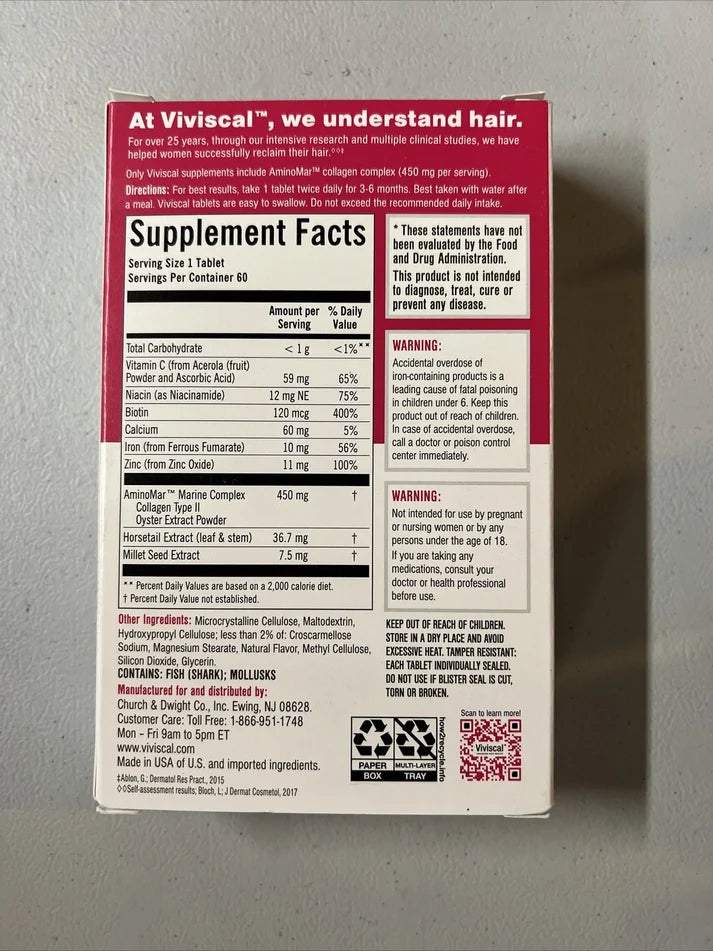 Viviscal Women's Hair Growth Supplement 60 Tablets | Healthy Hair Support &amp; Hair Strengthening Formula | Brand New