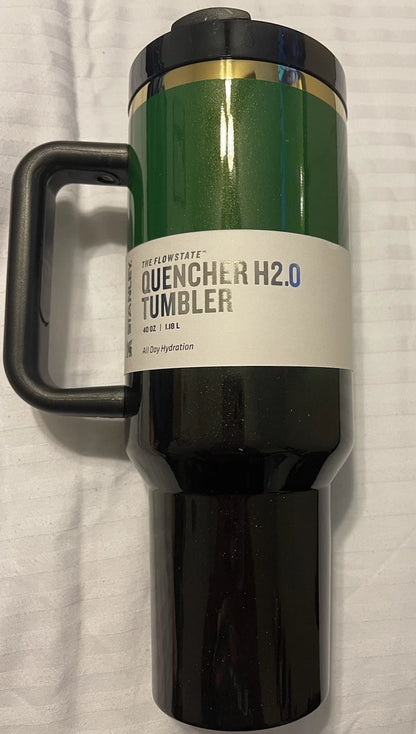 Stanley Quencher H2.0 FlowState Tumbler 40 oz – Dark Green &amp; Black – New in Original Packaging