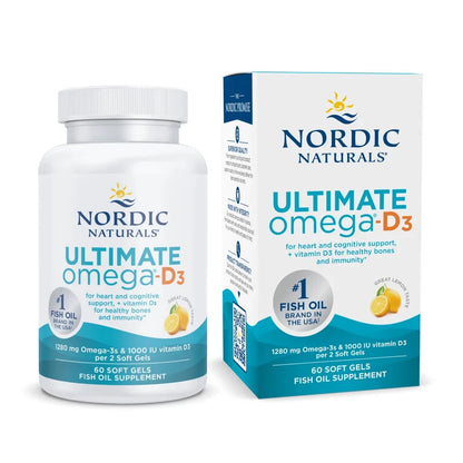 Nordic Naturals Ultimate Omega-D3 60 Soft Gels | Omega-3 Fish Oil + Vitamin D3 | Heart, Brain &amp; Immune Health | Lemon Flavor | New