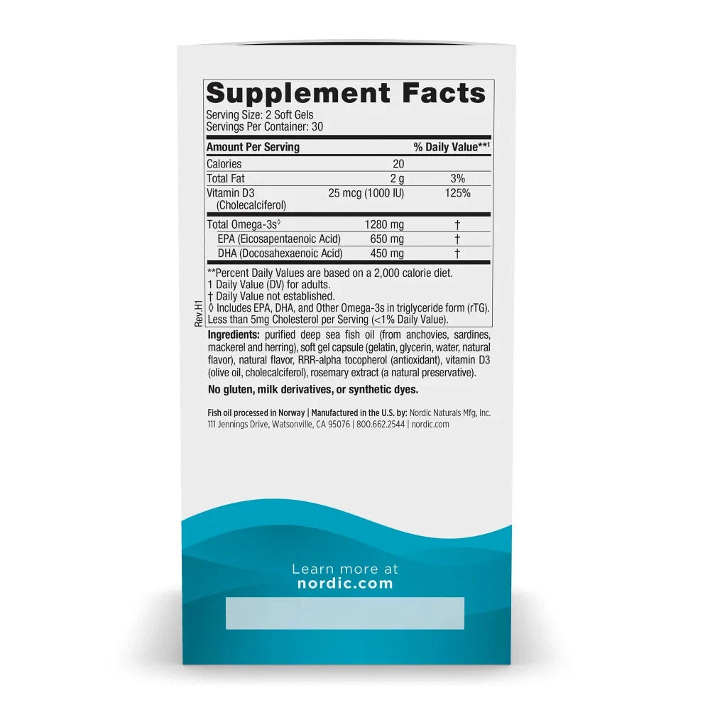 Nordic Naturals Ultimate Omega-D3 60 Soft Gels | Omega-3 Fish Oil + Vitamin D3 | Heart, Brain &amp; Immune Health | Lemon Flavor | New