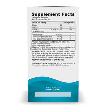 Nordic Naturals Ultimate Omega-D3 60 Soft Gels | Omega-3 Fish Oil + Vitamin D3 | Heart, Brain &amp; Immune Health | Lemon Flavor | New