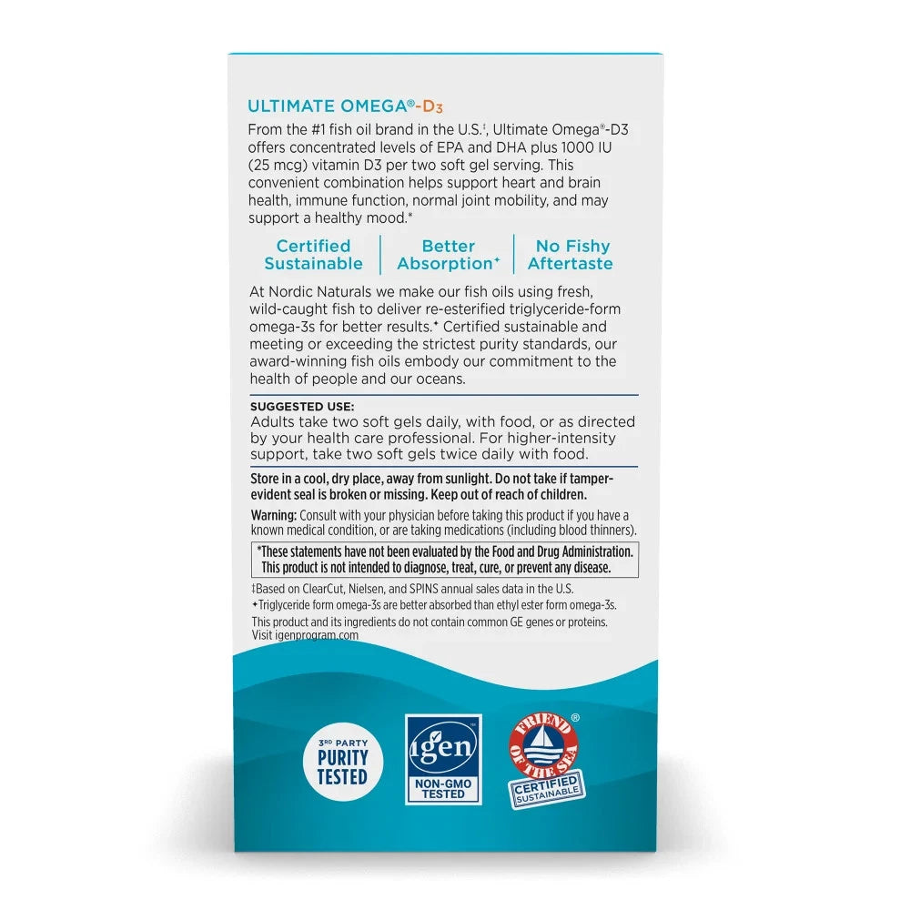 Nordic Naturals Ultimate Omega-D3 60 Soft Gels | Omega-3 Fish Oil + Vitamin D3 | Heart, Brain &amp; Immune Health | Lemon Flavor | New