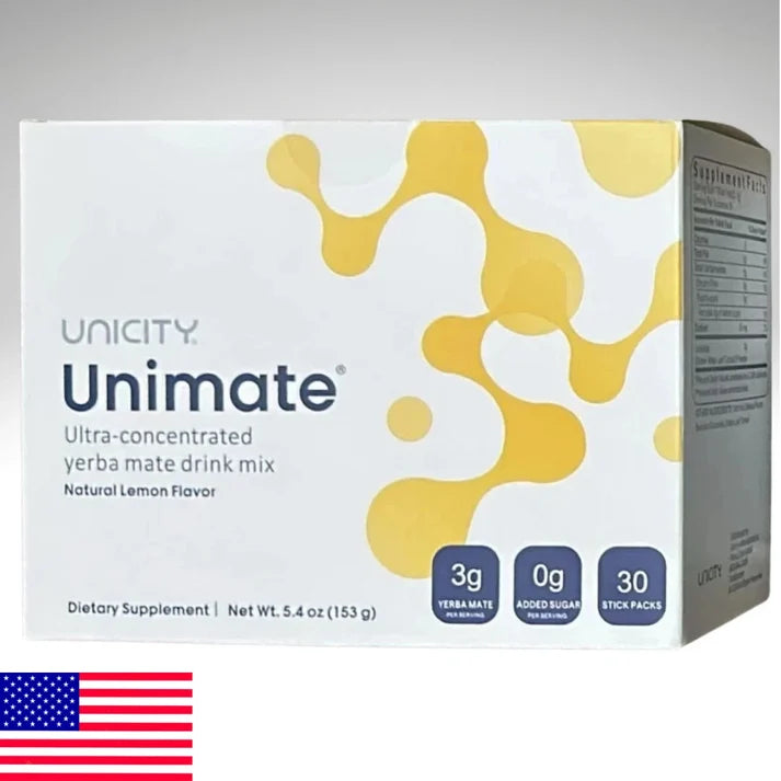 Unicity Unimate Lemon Flavor Drink Mix 30 Stick Packs | Yerba Mate Energy &amp; Wellness Supplement | Natural Lemon Flavor
